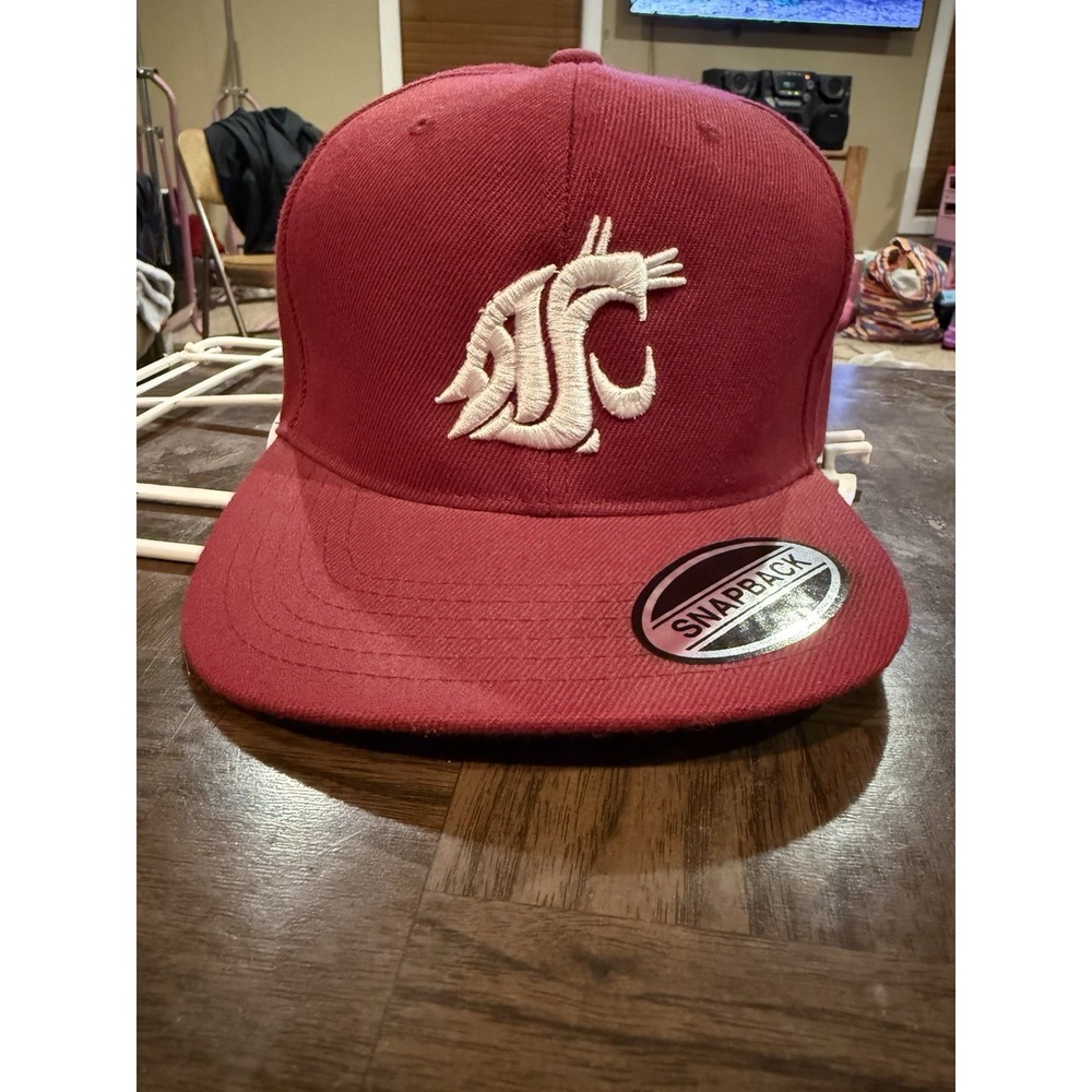 Vintage Washington State Cougars WSU Snapback Hat Crimson Flat Bill 3D Logo New